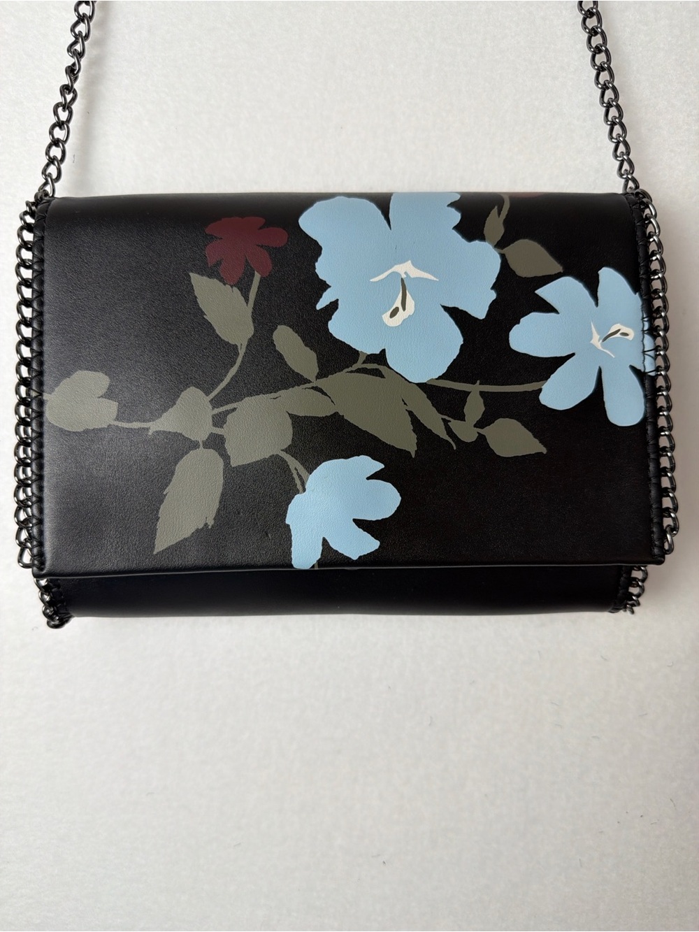 Chelsea NWT Black / Blue Floral Chain-Trim Crossbody Bag